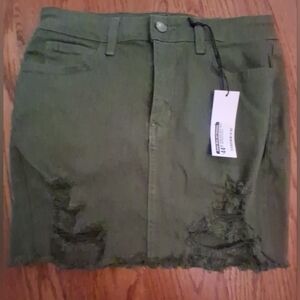 Green Distressed Denim Skirt